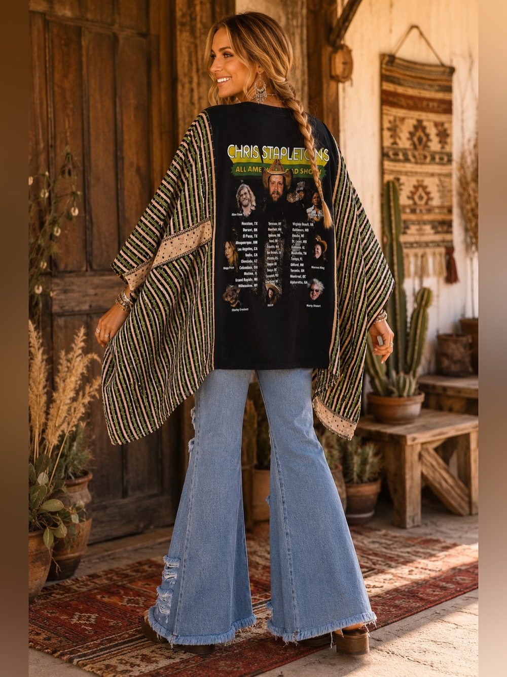 CHRIS STAPLETON Oversized Poncho-Style Top  Handmade OOAK Boho - Picture 2 of 9